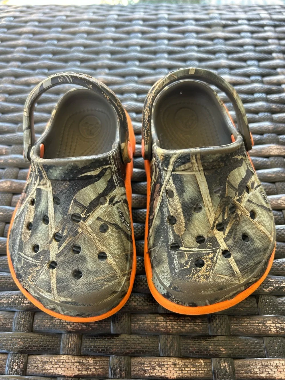 CROCS Kids Camo Water Clogs with Orange Trim 6/7c
